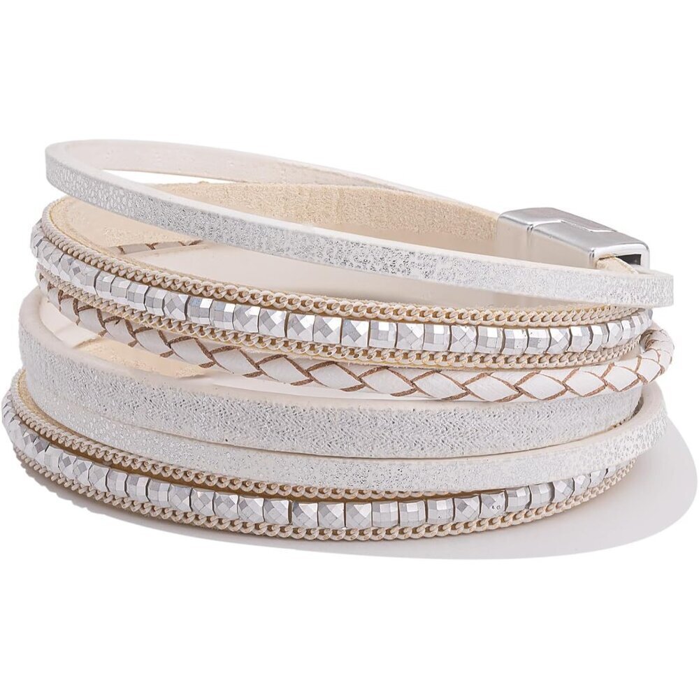 Boho Leather Wrap Bracelet 8 Inches Layered Jewelry for Women Casual